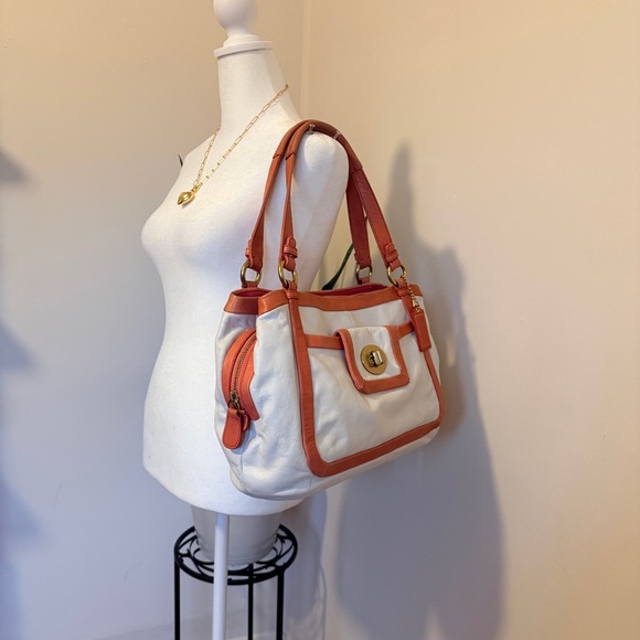 COACH | Cricket Leather Satchel, White with Coral Trim (2009) #13602 - Picture 17 of 17